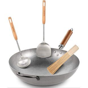 Photo 1 of 4 - Piece Non-Stick Stainless Steel Wok Set