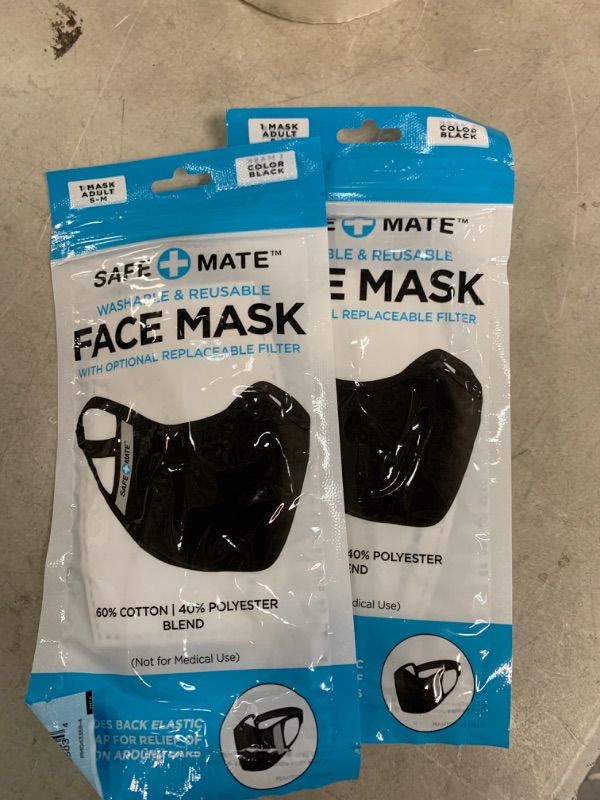 Photo 2 of Safe+Mate x Case-Mate - Cloth Face Mask - Washable & Reusable - Adult S/M - Cotton - Includes Filter - Black
AS IS 2PKS