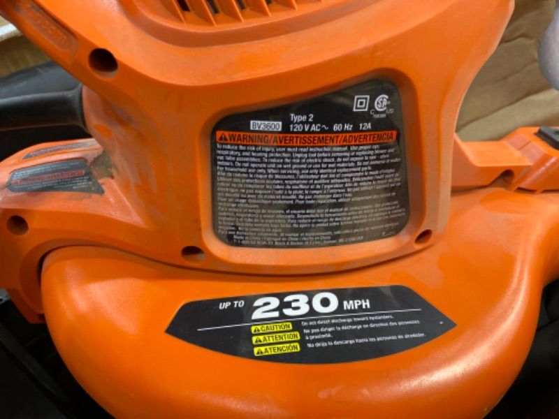 Photo 2 of Black & Decker Bv3600 - 12 Amp Blower/Vacuum