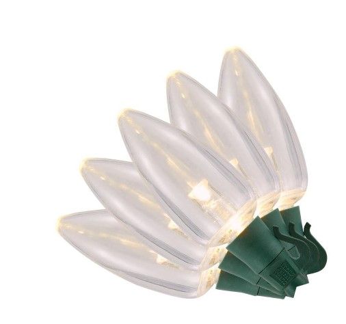 Photo 1 of 32.6 ft. 50-Light Warm White Transparent Bulb LED C9 Steady Lit Ultra Bright Heavy Duty Lights
