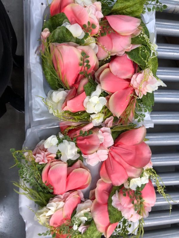 Photo 2 of 2pck- ALLHANA Red Hydrangea Peony Wreath for Front Door, 20 Inch Artificial Spring Green Leaves Summer White Pink Magnolia Wreaths for All Seasons Farmhouse Home
