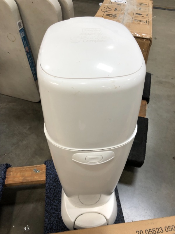 Photo 1 of Playtex Diaper Genie Complete Pail with Built-In Odor Controlling Antimicrobial, Includes Pail and 1 Clean Laundry Scent Refill, White Pail
