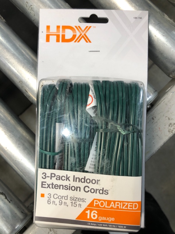 Photo 2 of HDX 3-Pack 16-Gauge Indoor 6 ft, 9 ft, 15 ft Sizes Green Extention Cords
