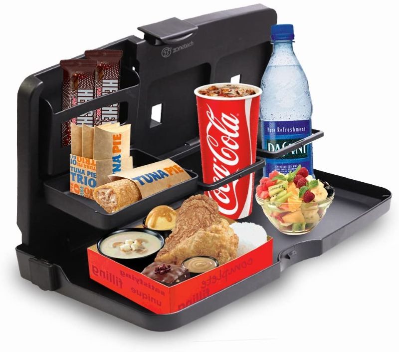 Photo 1 of  Portable Foldable Car Backseat Tray Desk - Black Portable Car Vehicle Back Seat Tray Table for Food, Meal, Snack, Laptop - 