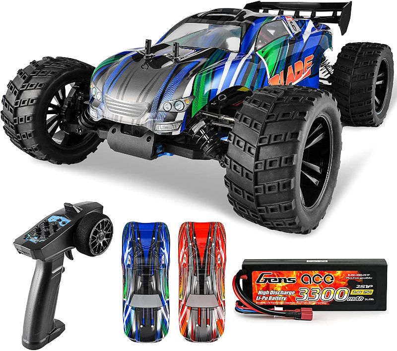 Photo 1 of DOES NOT HAVE THE PINS TO HOLD DOWN PLASTIC BODY***BEZGAR HM102 1/10 Scale Brushless RC Cars, 4WD High Speed 68 Km/h All Terrains Off Road RC Monster Truck, Hobby Grade Remote Control Car with Rechargeable Battery 
