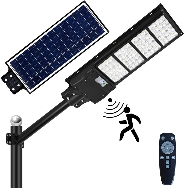 Photo 1 of 300w Solar Street Lights Outdoor, Dusk to Dawn Motion Sensor Flood Street Lights Solar Powered, Waterproof Street Lamp with Remote Control for Parking Lot Garden Arena
