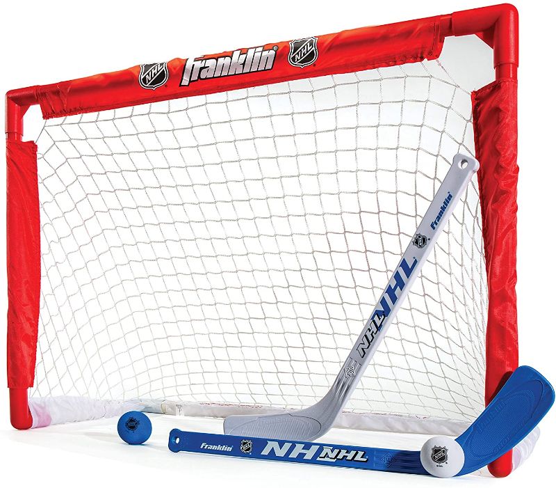 Photo 1 of Franklin Sports NHL Kids Mini Hockey Set - Includes 1 Knee Hockey Goal - 2 Mini Hockey Sticks + 2 Foam Balls - Indoor Toy Mini Hockey Goal + Sticks Set
