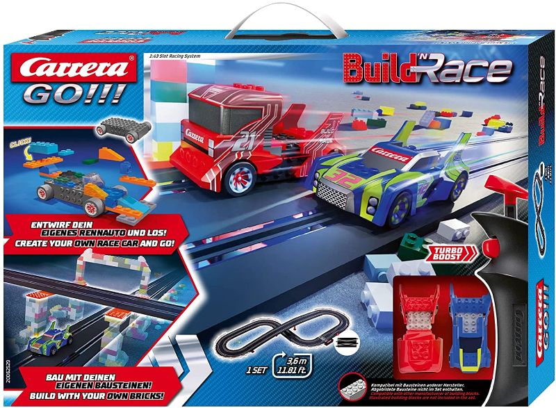 Photo 1 of Carrera GO!!! Build 'N Race 62529 Racing Set 3.6 Electric Powered Slot Car Racing Kids Toy Blocks Race Track Set Includes 2 Hand Controllers and 2 Cars in 1:43 Scale

