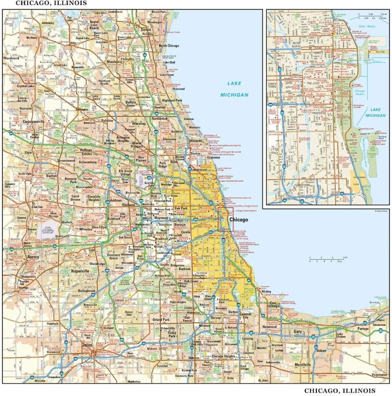 Photo 1 of Chicago, Illinois Wall Map, Large - 30" x 29" Laminated
