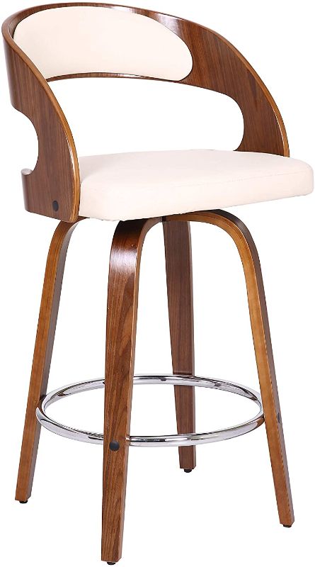 Photo 1 of **PARTS ONLY**
Armen Living Shelly Mid-Century Faux Leather Swivel Kitchen Barstool, 26" Counter Height, Cream
