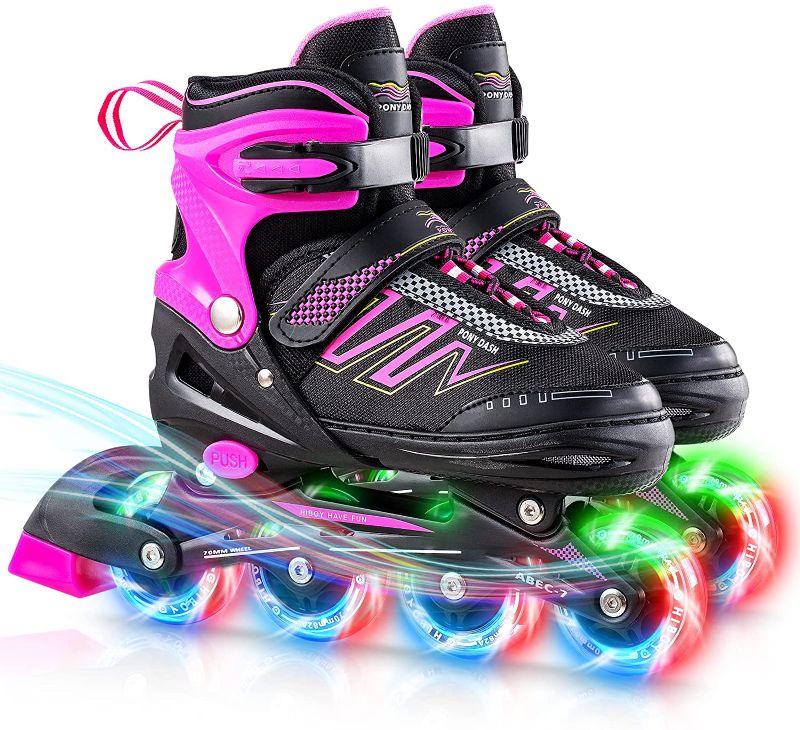 Photo 1 of Hiboy Adjustable Inline Skates with All Light up Wheels, Outdoor & Indoor Illuminating Roller Skates for Boys, Girls, Beginners S - Little Kids (11C-1Y)
