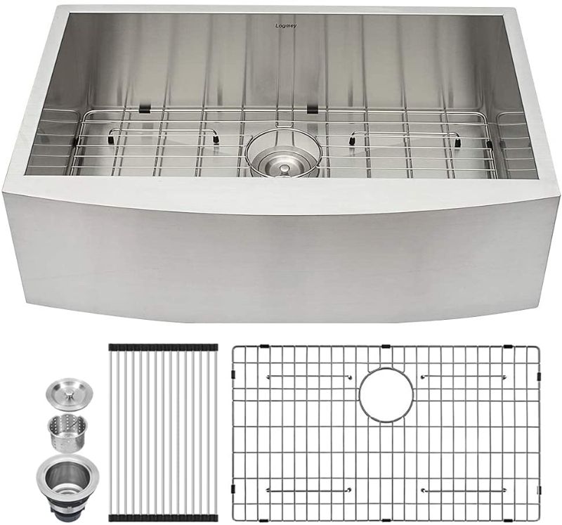 Photo 1 of 33 Framhouse Sink - Logmey 33 inch Kitchen Farmhouse Sink Apron Front Stainless Steel 18 Gauge Single Bowl Kitchen Farm Sink