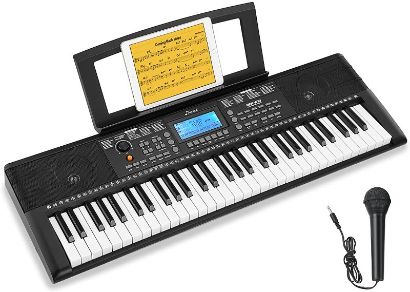 Photo 1 of Donner Keyboard Piano, 61 Key Piano Keyboard for Beginner/Professional, Electric Piano with Music Stand, Microphone and Piano App, Supports MP3/USB MIDI/Audio/Microphone/Headphones/Sustain Pedal
