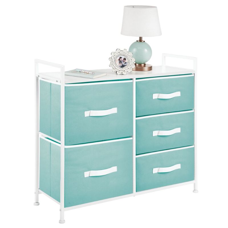 Photo 1 of ***OPEN BOX***
Wide Dresser 5 Drawer Storage Tower Organizer Unit in Turquoise/White, 11.4" X 32.6" X 30.3", by MDesign
