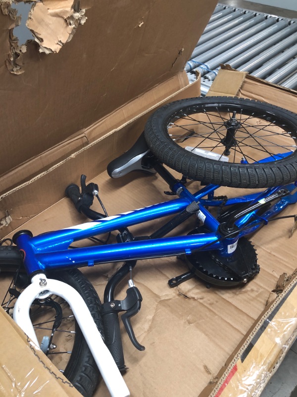 Photo 2 of ***OPEN BOX***   ***INCOMPLETE***
Royalbaby BMX Freestyle Kids Bike for Boys and Girls, Dual Hand Brakes, 12 14 16 18 Inch,Blue (18 in with Kickstand(Dual Hand Brakes))
