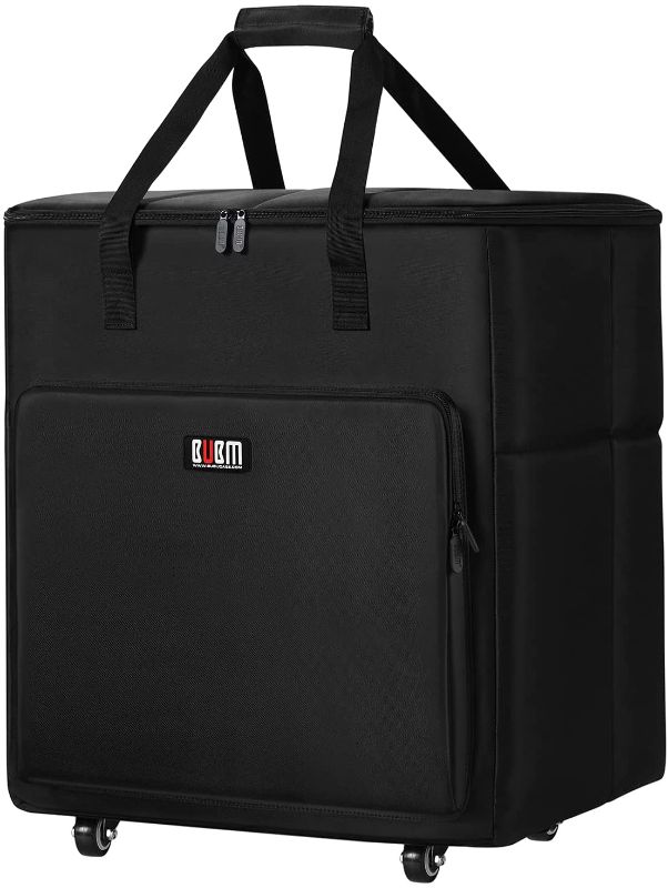 Photo 1 of BUBM Desktop Gaming Computer Tower PC Carrying Case Travel Storage Bag with Wheels for Tower Case, Monitor(Up to 27 inch), Keyboard and Mouse-Black
