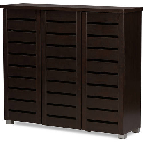 Photo 1 of 1/2 Baxton Studio Adalwin Modern and Contemporary 3-Door Dark Brown Wooden Entryway Shoes Storage Cabinet
