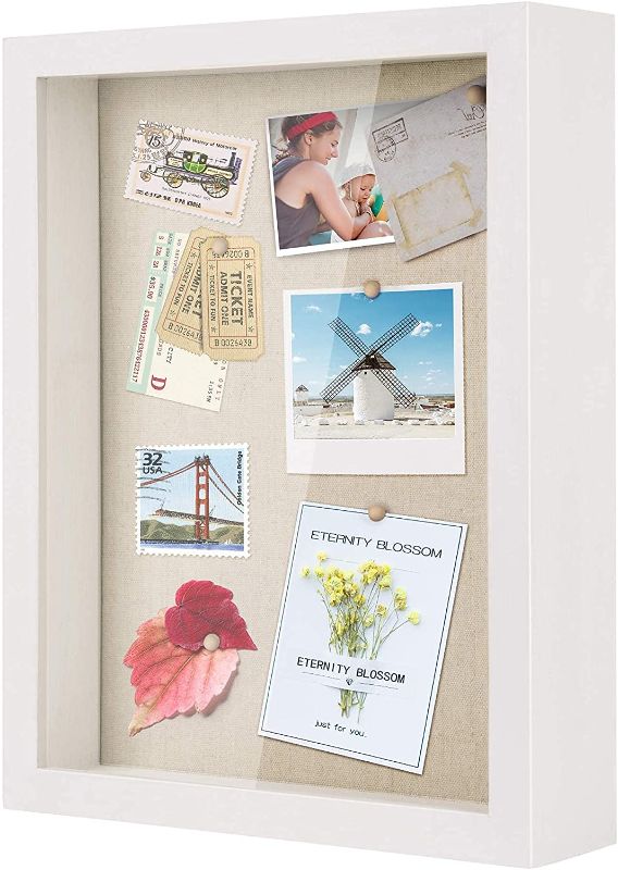 Photo 1 of Love-KANKEI Shadow Box Frame 11x14 Shadow Box Display Case with Removable Glass Window and Soft Linen Back Memory Box for Memorabilia Photos Awards Medals White
