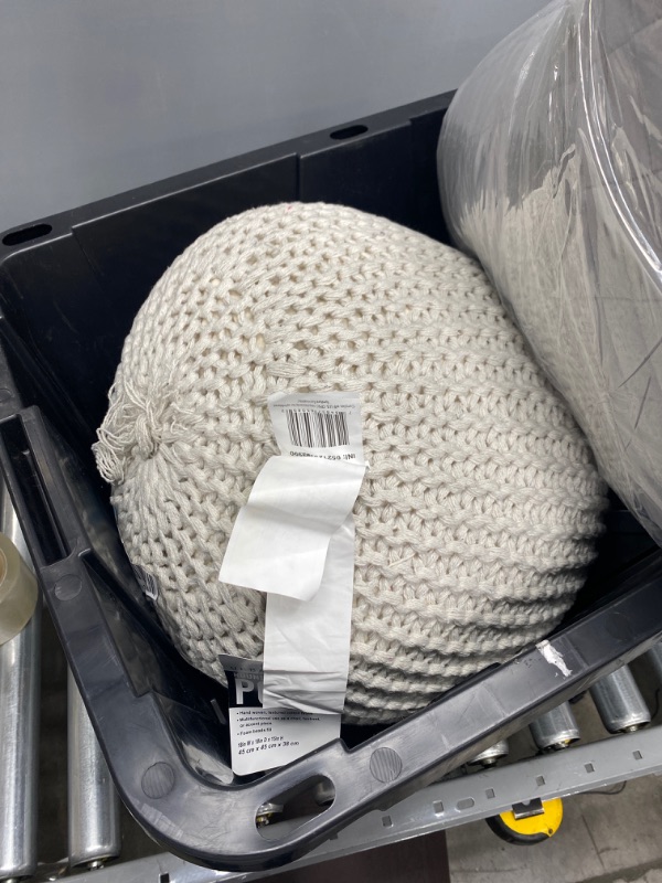 Photo 1 of Urban Shop Round Knit Pouf - Hand Woven Cotton, Ivory
