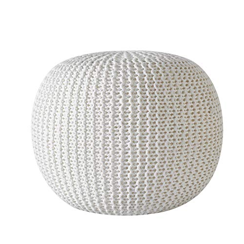 Photo 1 of Urban Shop Round Knit Pouf - Hand Woven Cotton, Ivory
