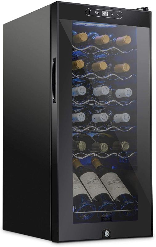 Photo 1 of PARTS ONLY DID NOT POWER ON 
SCHMECKE 18 Bottle Compressor Wine Cooler Refrigerator w/Lock - Large Freestanding Wine Cellar - 41f-64f Digital Temperature Control Wine Fridge For Red, White, Champagne or Sparkling Wine - Black