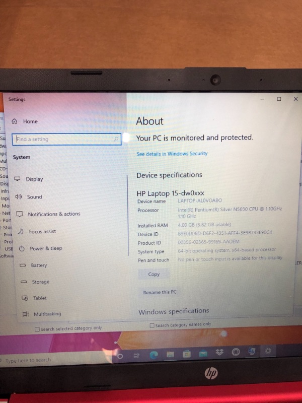 Photo 1 of HP 15-dw0083wm Laptop, 15.6" HD (1366 x 768), Intel Pentium Silver N5030, 4 GB RAM, 128 GB SSD, Webcam, Windows 10 S