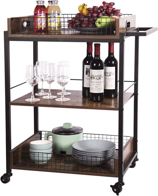 Photo 1 of USED: X-cosrack Bar Serving Cart,Mobile Wine Cart on Wheels, Kitchen Carts for Home,Industrial Vintage Style Wood Metal Serving Trolley, with Removable Top Tray,Brown
 26.7"D x 15.7"W x 37.2"H
