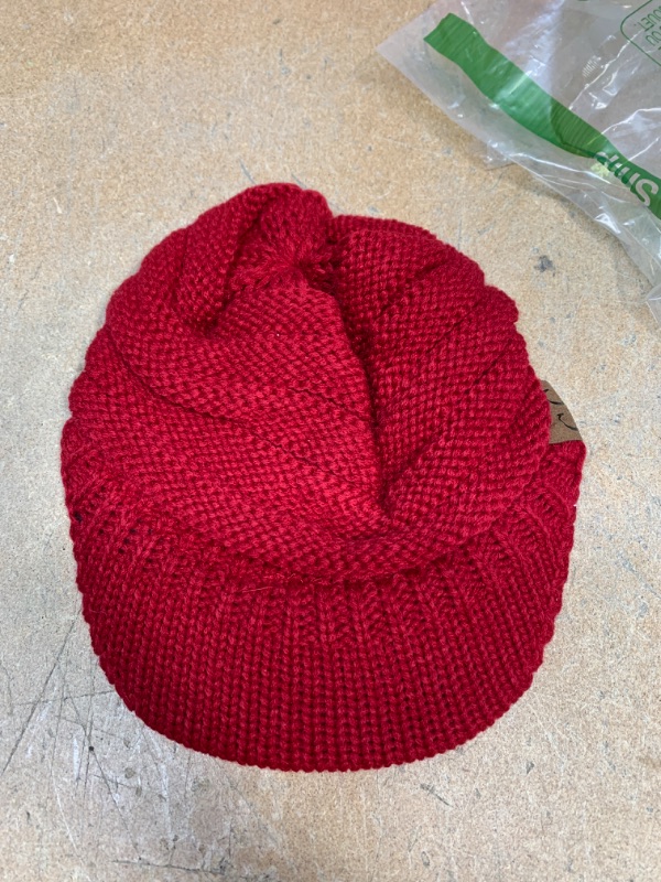 Photo 2 of C-US Women Winter Warm Knit Hat Crochet Visor Brim Cap with Flower Accent- MISSING FLOWER 
