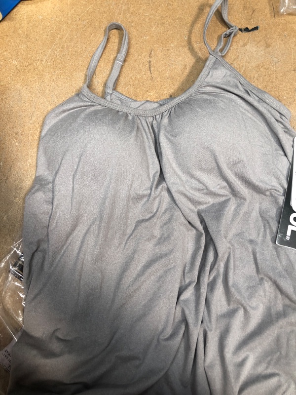 Photo 2 of 32 DEGREES Cool Women's Shirred Flowly Relaxed Lounge Built-in Cups Shelf Bra Tank Cami, Ghost Grey Heather, Medium