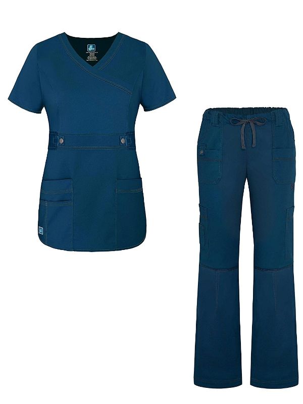 Photo 1 of Adar Pop-Stretch Junior Fit Women’s Scrub Set - Crossover Top and Multi Pocket Pants, Inseam 31", Size S