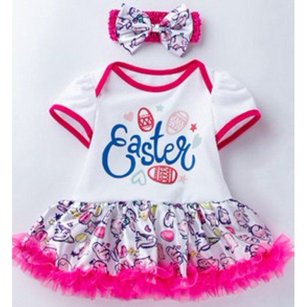 Photo 1 of Gueuusu Girl Cartoon Printed Romper Dress Princess Party Skirt with Headband, 3-6 Months Old