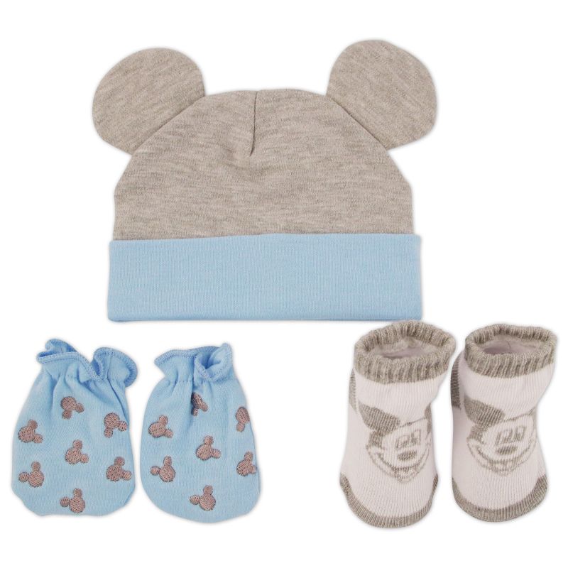 Photo 1 of Disney Newborn Baby Hat Cap, Mittens, and Bootie Take Me Home Set, Mickey, Baby Shark, Winnie-the-Pooh Baby Gifts