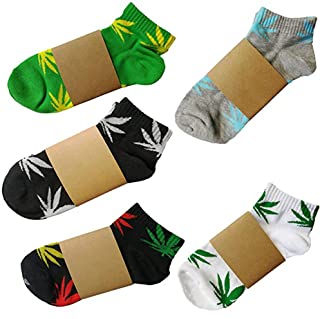 Photo 1 of 5 Pairs Unisex Marijuana Weed Leaf Printed Cotton Short Boat Socks Casual Ankle Socks US 5-9.5
