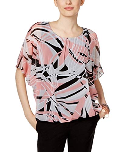 Photo 1 of Alfani Petite Printed Mesh Top (Pink Mixed Move, SIZE: PL)
