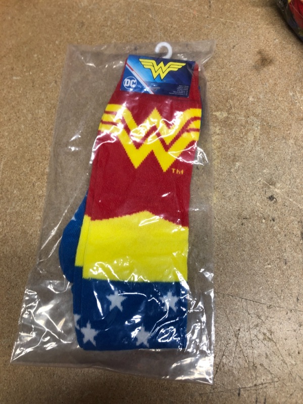 Photo 2 of DC Comics Wonder Woman Uniform Knee High Socks,Multi Colored, Fits Shoe Size 4-10/Foot Size 9-11
