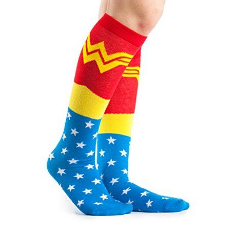 Photo 1 of DC Comics Wonder Woman Uniform Knee High Socks,Multi Colored, Fits Shoe Size 4-10/Foot Size 9-11
