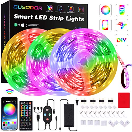 Photo 1 of 50FT LED Strip Lights , GUSODOR Smart RGB LEDs Light Rope Lights Music Sync DIY Colors Changing Timing with 40-Key Remote + Controller for Bedroom Home TV Party Christmas - Smart APP Controlled