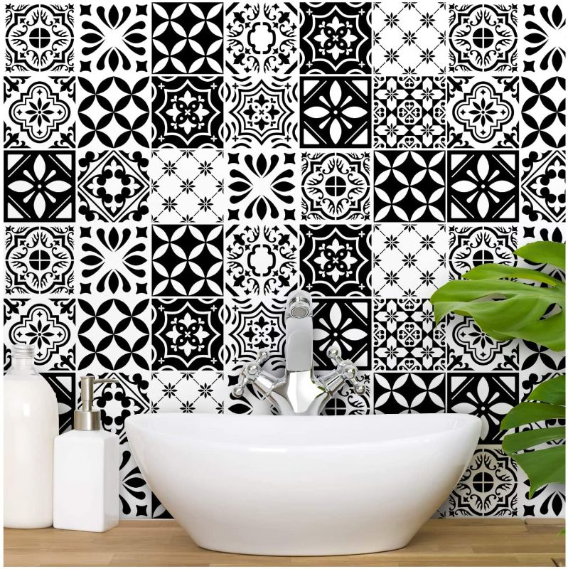Photo 1 of [FANTASTIX] Tile Decals GS-703 European Black, 11"x11" 6sheets, Peel and Stick Self-Adhesive Removable PVC Stickers for Kitchen Bathroom Backsplash Furniture Staircase Home Decor 6 PACKS 
