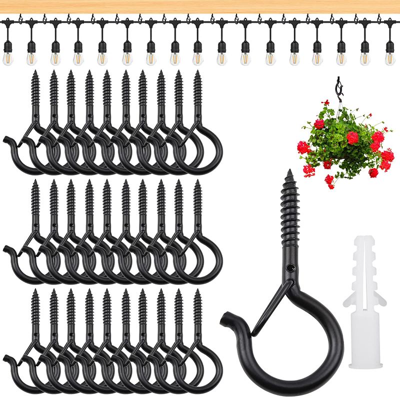 Photo 1 of 60 Pack Ceiling Hooks for Hanging Outdoor String Lights, Screw Hook for Hanging Plants, Q-Hanger Hooks with Safety Buckle Design for Holiday Party Decoration Hanging
