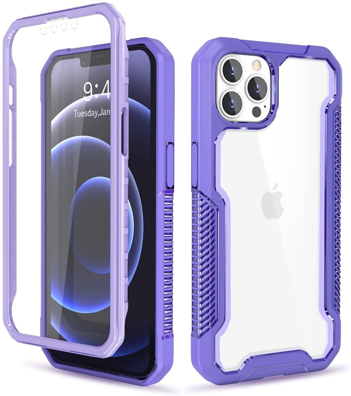 Photo 2 of Togestar BlackWarrior Series for iPhone 13 Pro Max Case, [Built-in Touch-Sensitive Screen Protector], Clear 360° Full Body Flexible TPU Bumper Heavy Duty Protective Cover (9 blue 1 purple) 