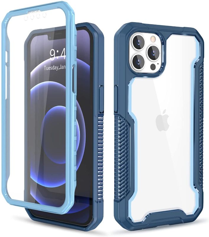 Photo 1 of Togestar BlackWarrior Series for iPhone 13 Pro Max Case, [Built-in Touch-Sensitive Screen Protector], Clear 360° Full Body Flexible TPU Bumper Heavy Duty Protective Cover (9 blue 1 purple) 