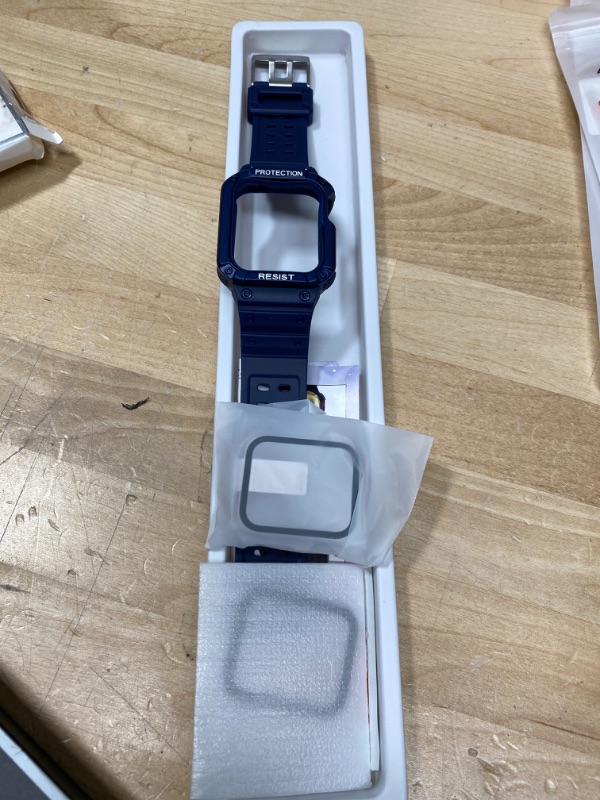 Photo 2 of Leyiqi Compatible for Apple Watch Band 38mm 40mm 41mm with Bumper Case, Shockproof Resistant Cover with Strap iWatch Series 7/6/5/4/3/2/1/SE for Sport Style for Women Men
PLUS EXTRA WATCH BAND IN NAVY 38/40MM