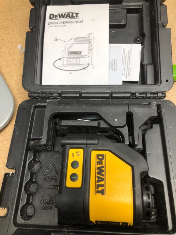 Photo 2 of 165 ft. Green Self-Leveling Cross Line Laser Level with (3) AAA Batteries & Case