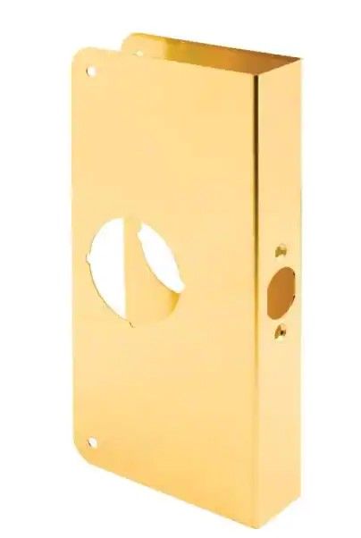 Photo 1 of 1-3/8 in. x 9 in. Thick Solid Brass Lock and Door Reinforcer, 2-1/8 in. Single Bore, 2-3/8 in. Backset
