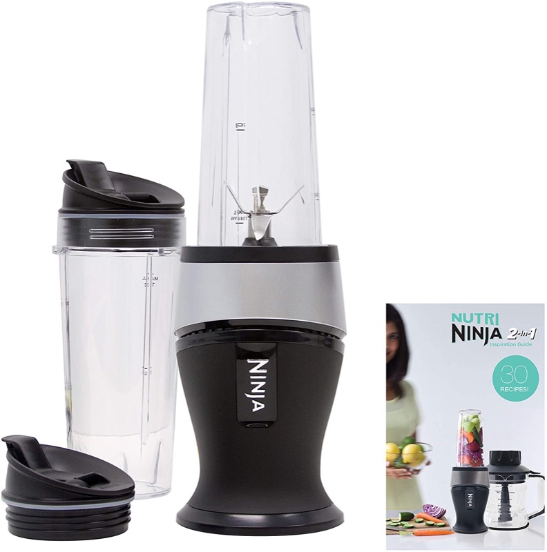 Photo 1 of Ninja QB3001SS Fit Compact Personal Blender, Pulse Technology, 700-Watts, for Smoothies, Frozen Blending, Ice Crushing, Nutrient Extraction*,Food Prep & More, (2) 16-oz. To-Go Cups & Spout Lids, Black