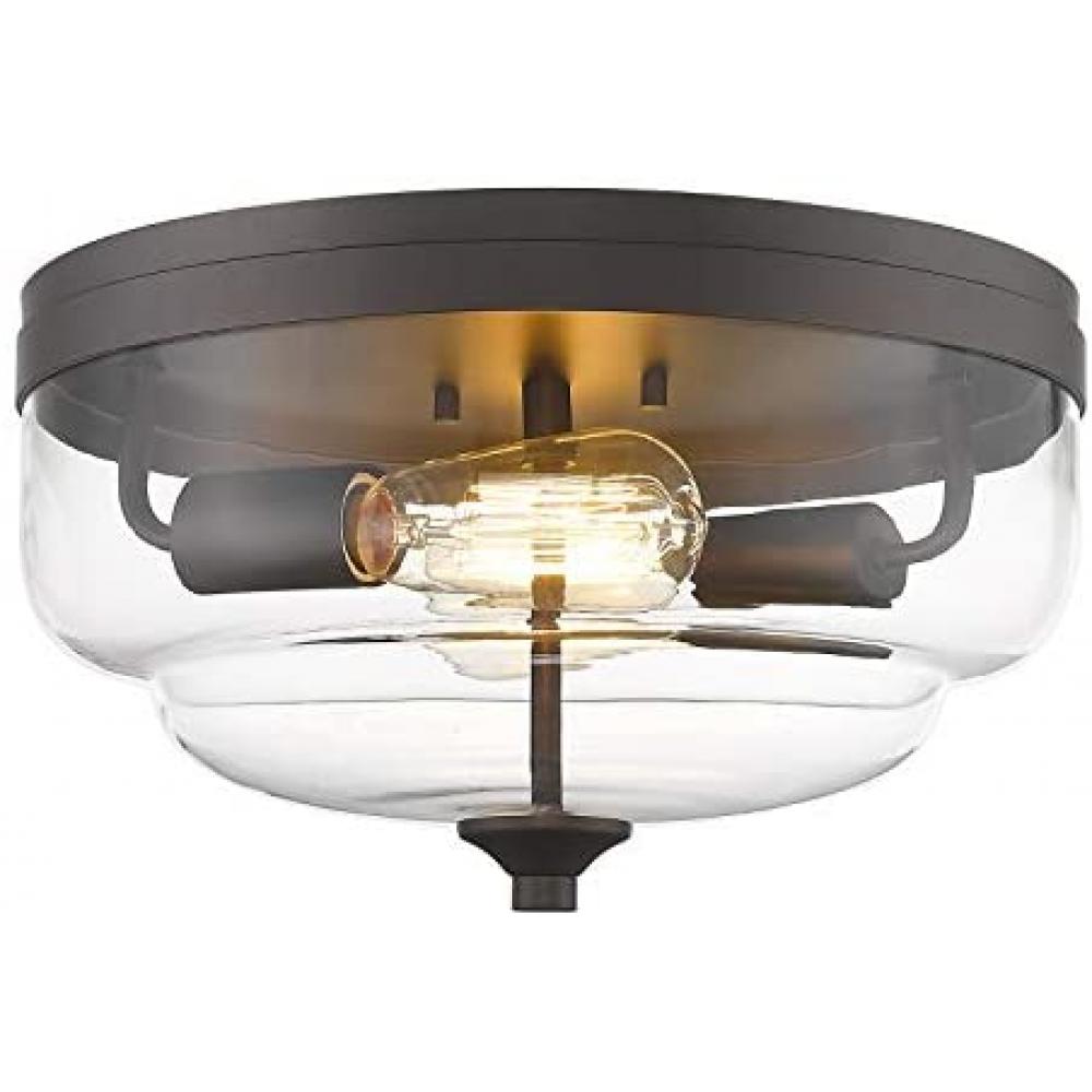 Photo 1 of FEMILA Flush Mount Ceiling Light, 2-Light 13“ Farmhouse Close to Ceiling Light Fixture with Oil Rubbed Bronze Finish and Clear Glass Cover, 4FH35-F ORB