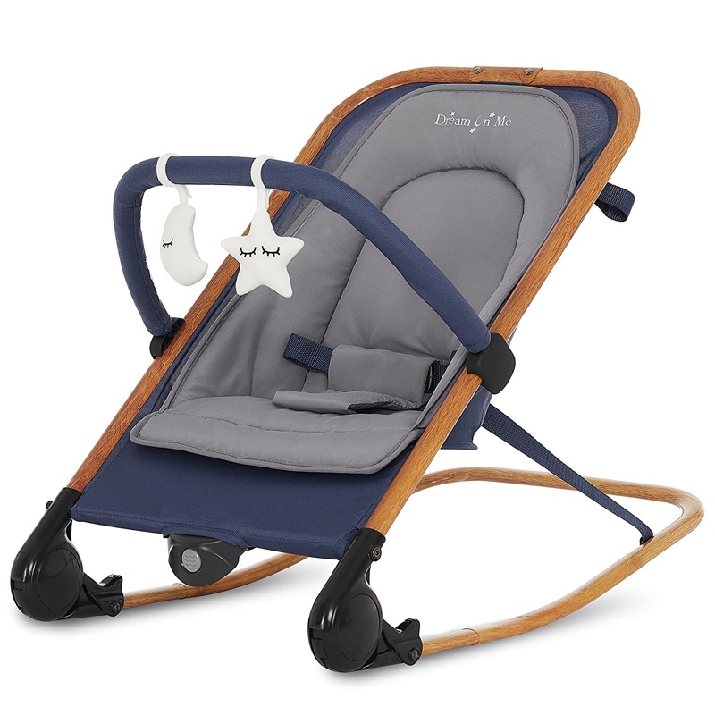 Photo 1 of Dream on Me Rock with me 2-in-1 Rocker and Stationary Seat | Compact Portable Infant Rocker with Removable Toy Bar & Hanging Toy in Blue