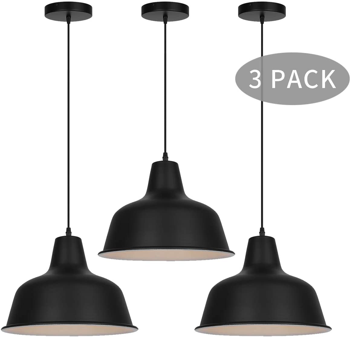 Photo 1 of Black Industrial Pendant Lights Vintage Farmhouse Hanging Ceiling Light Fixtures for Kitchen Island Dinning Room Bedroom Living Room Foyer (3 Pack)