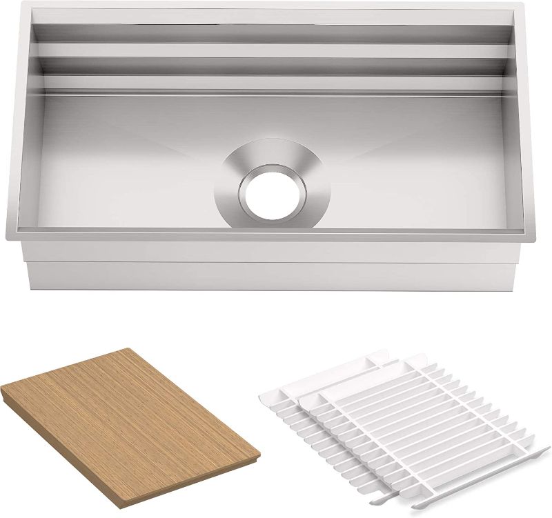 Photo 1 of (missing hardware box) KOHLER Prolific 33 inch Workstation Stainless Steel Single Bowl Kitchen Sink with Included Accessories, 11 Inches Deep, 18 gauge, Undermount installation K-5540-NA
