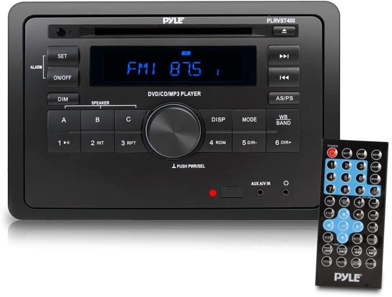 Photo 1 of Pyle Double DIN In Dash Car Stereo Head Unit - Wall Mount RV Audio Video Receiver System with Radio, Bluetooth, CD DVD Player, MP3, USB - Includes Remote Control, Power and Wiring Harness - PLRVST400
